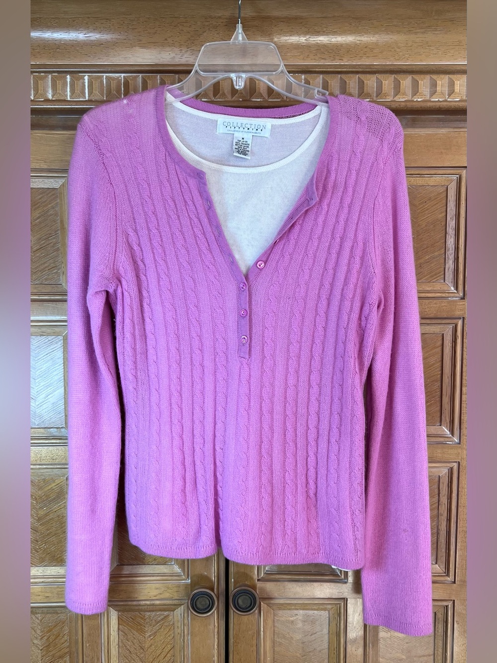 Collection 59 Bloomingdale Cashmere Silk Layered Cable Knit Sweater M Pink
